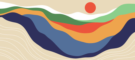 Mountain colors, translucent waves, sunset, abstract glass shapes, modern background, design vector illustrationのイラスト素材