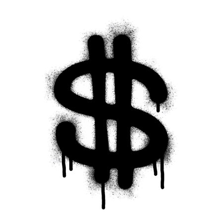 Spray painted graffiti currency in black over white. Drops of sprayed dollar icon. isolated on white background. vector illustrationのイラスト素材