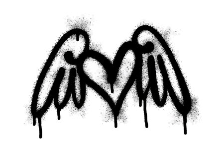 Spray graffiti heart sign painted in black on white. Love heart drop symbol. isolated on a white background. vector illustrationのイラスト素材