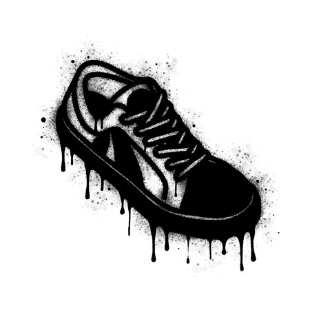 Black spray painted graffiti sneakers sign on white. Sport shoe symbol. Isolated on a white background. Vector illustration.のイラスト素材