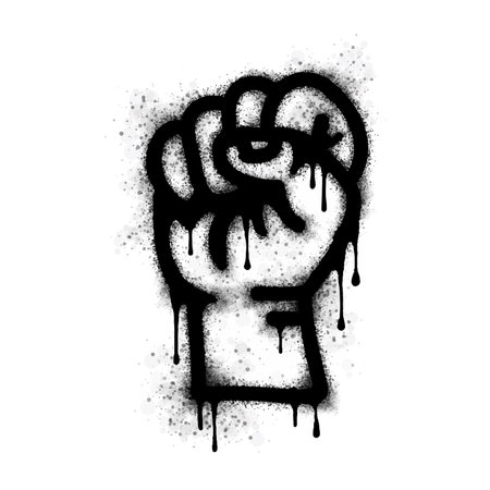 Sprayed graffiti fist icon Sprayed separately on a white background. Sprayed graffiti fist power symbol in black on white.のイラスト素材