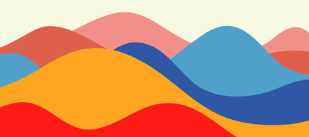 Multicolored mountain panorama, translucent waves, abstract colored glass shapes, modern background, Flat design illustration of mountainsのイラスト素材