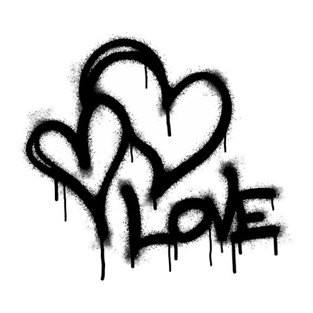 graffiti love words and symbols sprayed in black on whiteのイラスト素材