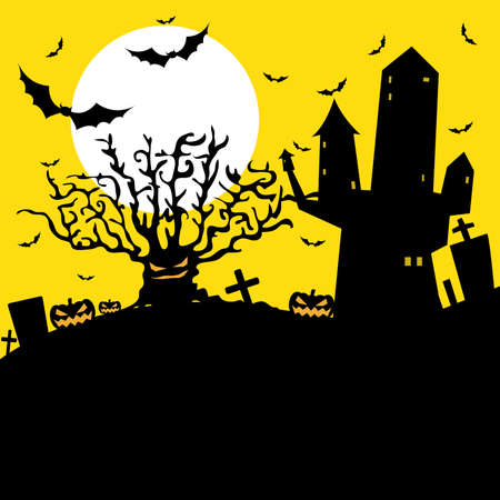 We are here! Ghost tree and Ghost bat say. You aren't lonely yet.のイラスト素材