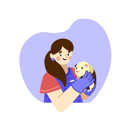 Veterinarian in the office with a guinea pig.のイラスト素材