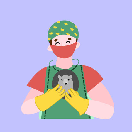 Vet examining little hedgehog flatのイラスト素材