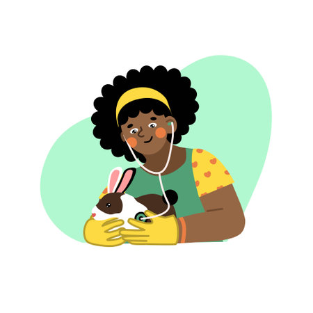 Veterinarian standing and holding that rabbitのイラスト素材