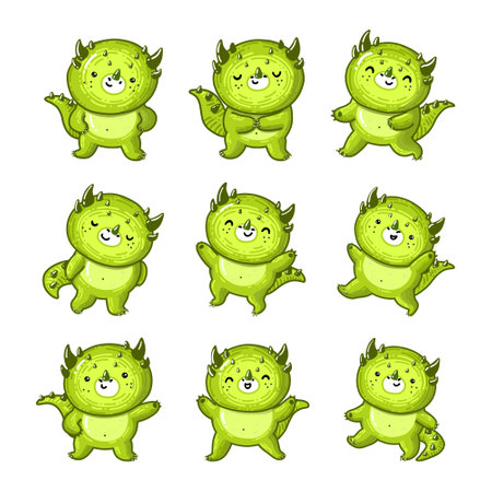 Set of green dragon characterのイラスト素材