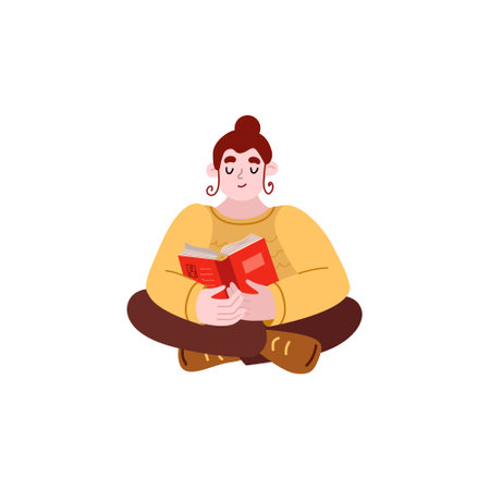 Young girl read book sit on the floorのイラスト素材