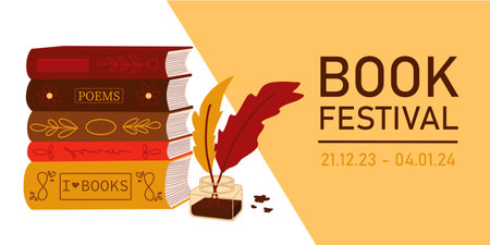 Banner for book festival in cartoon styleのイラスト素材