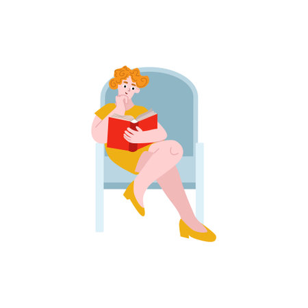 Elegant woman sitting in a chair and reading a bookのイラスト素材