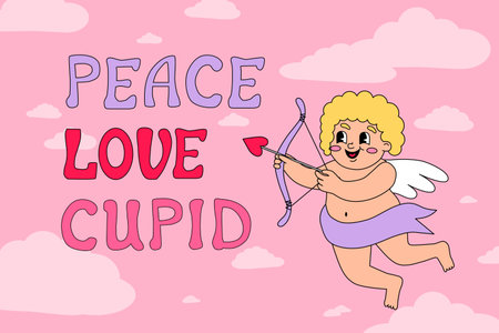 Valentines day card with groovy cupid