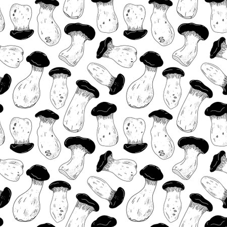 King oyster mushrooms seamless patternのイラスト素材