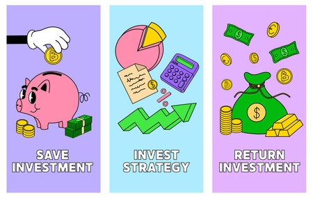 Money investment vector illustration posters in groovy styleのイラスト素材