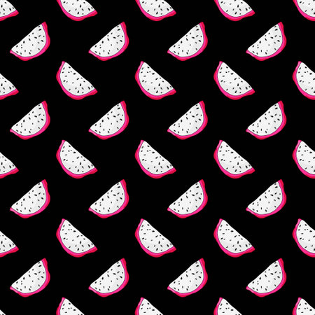 Pitaya slice seamless pattern on black background