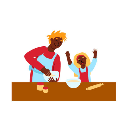 Father cooks with daughter togetherのイラスト素材