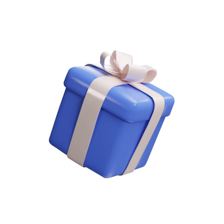 3d render blue gift box in plastic styleの写真素材