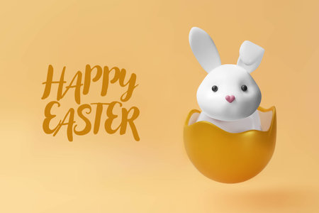 3d rabbit in the gold egg poster.のイラスト素材