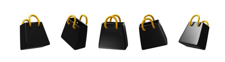3D set of glossy black shopping bagsのイラスト素材