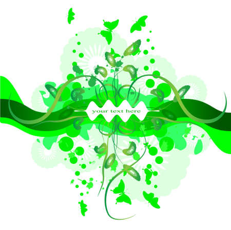 frame green with flowers and butterfliesのイラスト素材