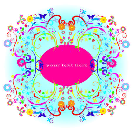 frame color with flowers and butterfliesのイラスト素材