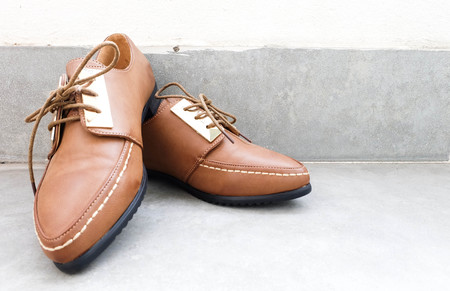 Pair of brown leather shoesの写真素材