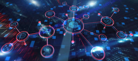Fingerprint Cyber Security Data Protection concept. Biometric identification fingerprint scanner.の写真素材