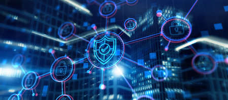 Cyber Security Data Protection Concept on City Background.