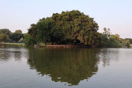 An island in the artificial lake in the national park in Ramat Gan, Israel