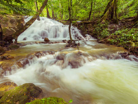 Landscape with waterfalls, national park at Thailand, long exposure.