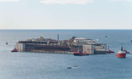 Costa Concordia wreck enters Genoa port for scrapping on 27 July 2014   の写真素材