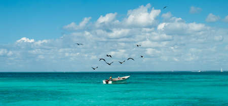 Boat in Caribbean seaの写真素材