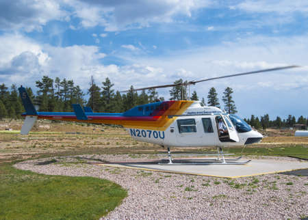 USA, JUNE 28  helicopter tourist in Grand Canyon, June 28 2008  The Grand Canyon is a very famous...