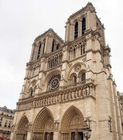 Notre Dame Cathedral Facade in Paris の写真素材