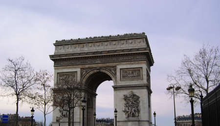 The Arc de Triomphe at the end of the Champs-Elyseesの写真素材