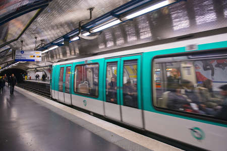 The subway train departing, november 27, 2012  Every day they board the subway million people のeditorial素材