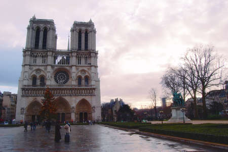 The Notre Dame Cathedral after a stormの写真素材