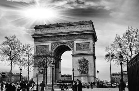 The Arc de Triomphe at the end of the Champs-Elyseesの写真素材