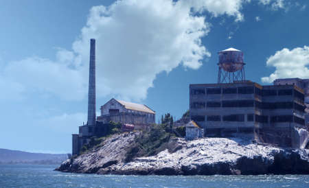 The island of Alcatraz view from the boat のeditorial素材