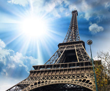 Paris, The Eiffel tower, view from below の写真素材