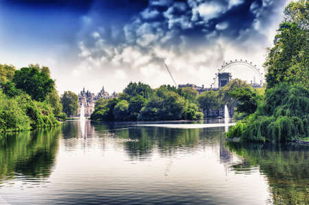 London Eye view by St  James Park, London の写真素材