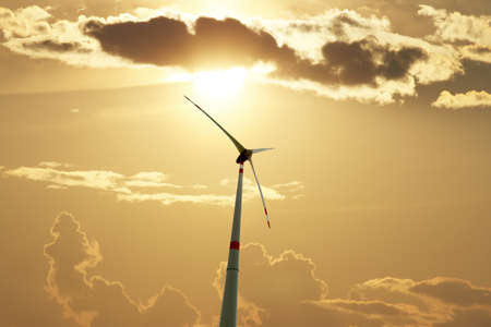 Detail of a wind turbine with beautiful sky の写真素材
