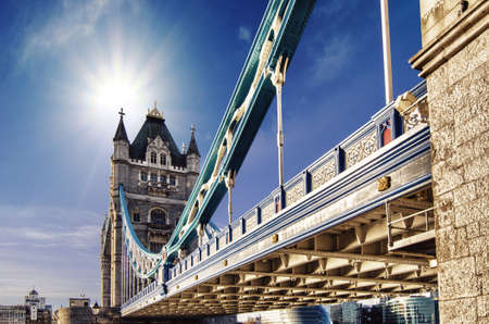 View from the bottom of the Tower Bridge, London.の写真素材