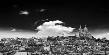 Montmartre Hill in Paris with Sacred Heart Cathedral の写真素材