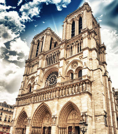 Notre Dame Cathedral Facade in Paris.の写真素材