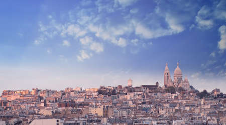Montmartre Hill in Paris with Sacred Heart Cathedral.の写真素材