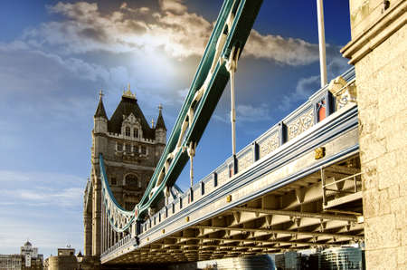 View from the bottom of the Tower Bridge, London.の写真素材