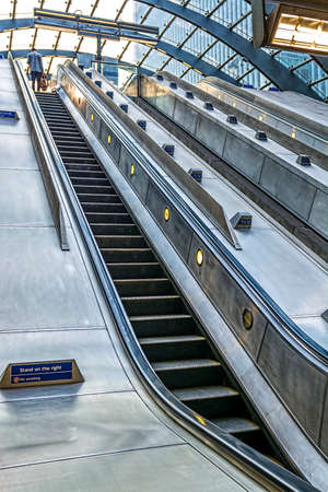 Escalator on Canary Warf Station, London のeditorial素材