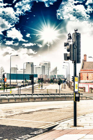Traffic lights and  London skyline の写真素材