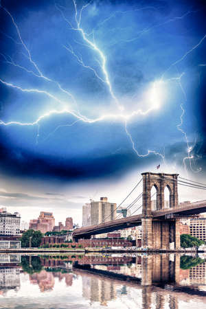 Brooklyn Bridge with beautiful sky.の写真素材
